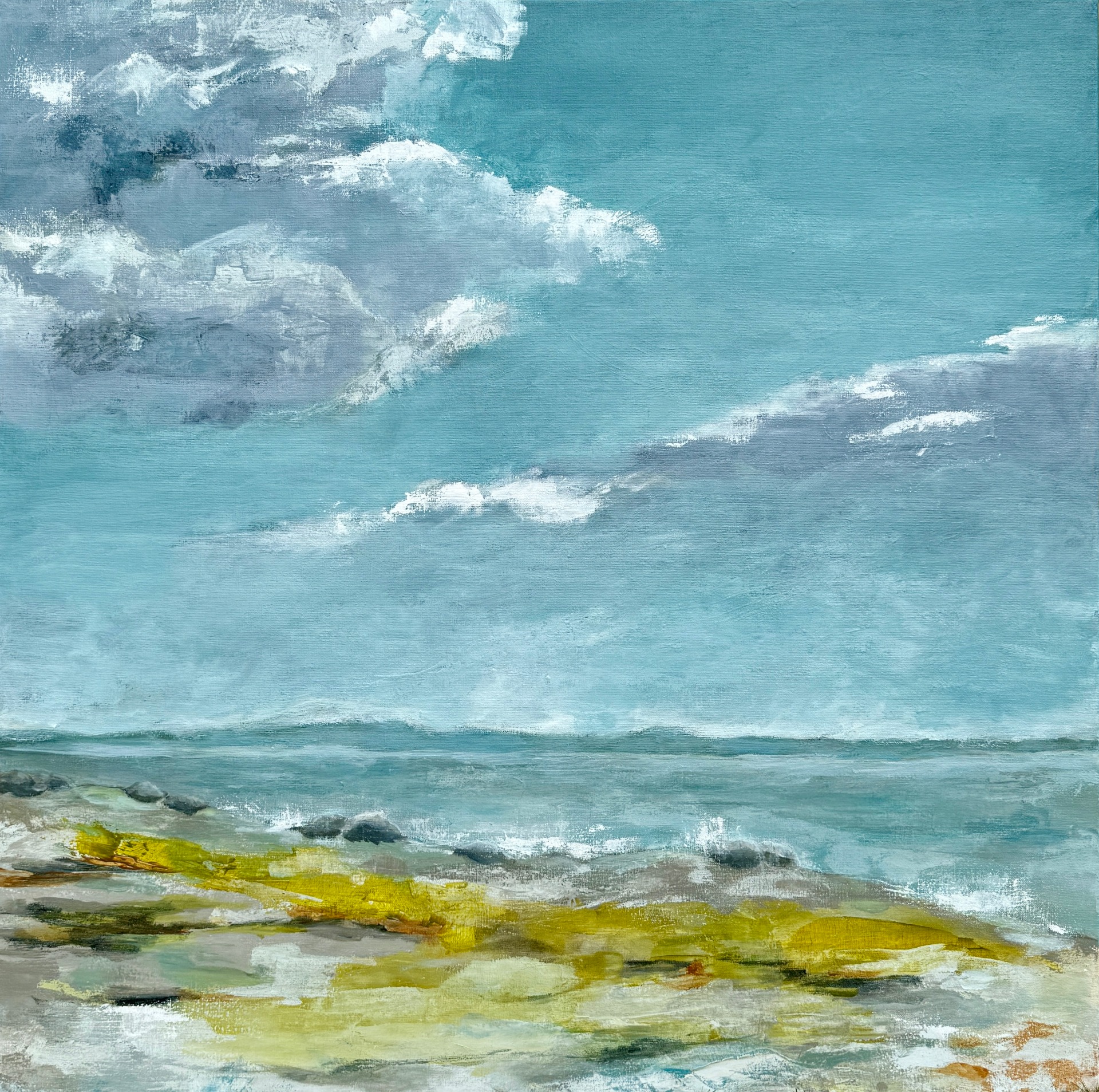 Roneklint, 1 m x 1 m, akryl, kul og oliekridt på lærred