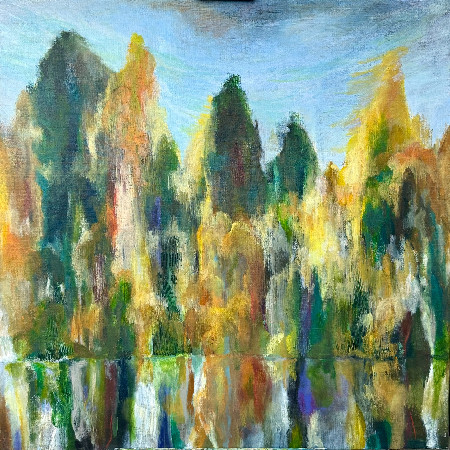 Rainbow Lake, 1m x 1m, akryl og oliekridt på lærred